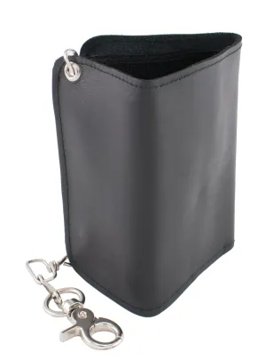 4X3 Men's Leather Tri-Fold Wallet w/ Steel Chain