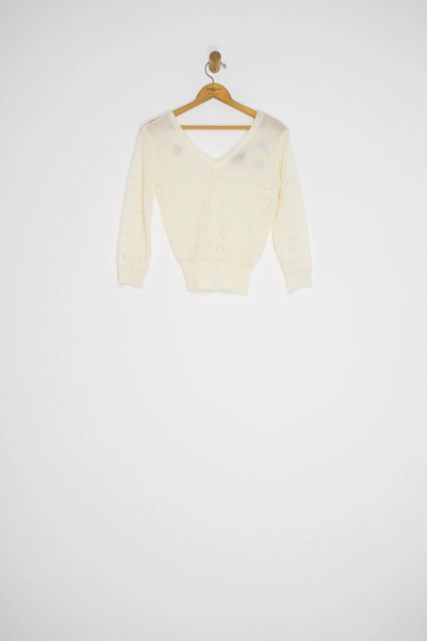 80's EMBELLISHED POINTELLE SWEATER / EXTRA SMALL