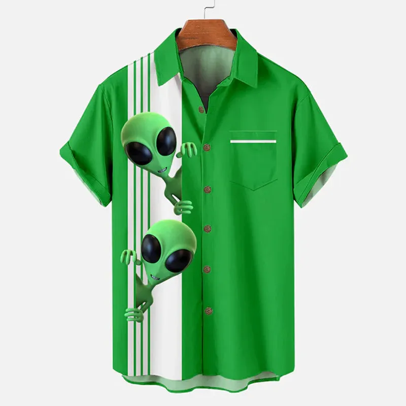 Alien Stripe Short Sleeve Bowling Shirt