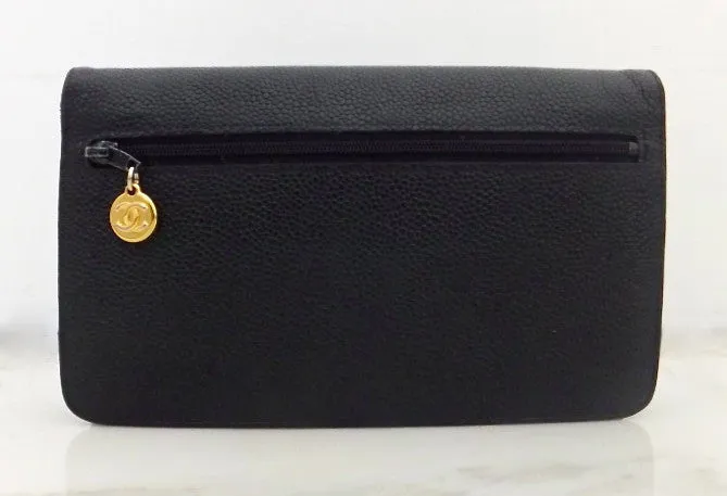 Authentic Chanel Black Caviar Wallet On Chain (WOC) Handbag