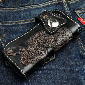 Black Genuine Leather Chain Skull Biker Wallet