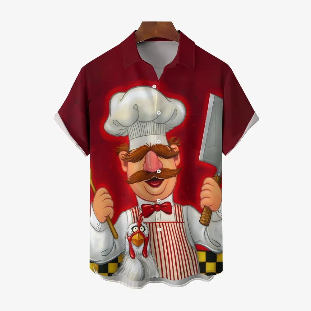 Cartoon Chef Printed Casual Short Sleeve Shirt 2409005671