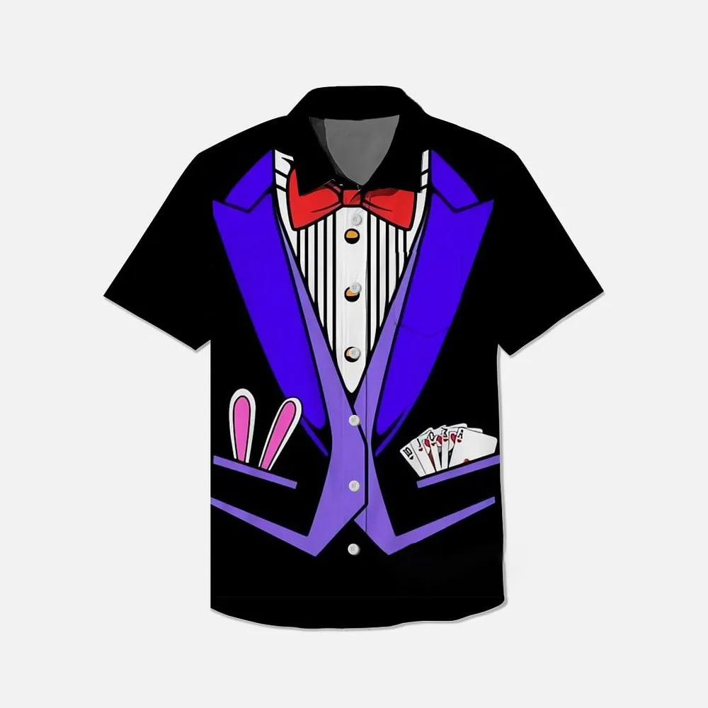 Cartoon Costume Tuxedo Printing Breast Pocket Short Sleeve Shirt