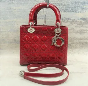 Christian Dior Lady Burgundy Patent Leather Satchel Bag