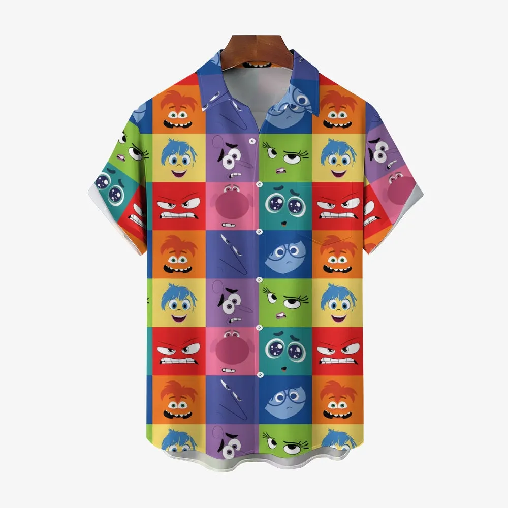 Color Block Stitching Cartoon Character Casual Short Sleeve Shirt 2409009507