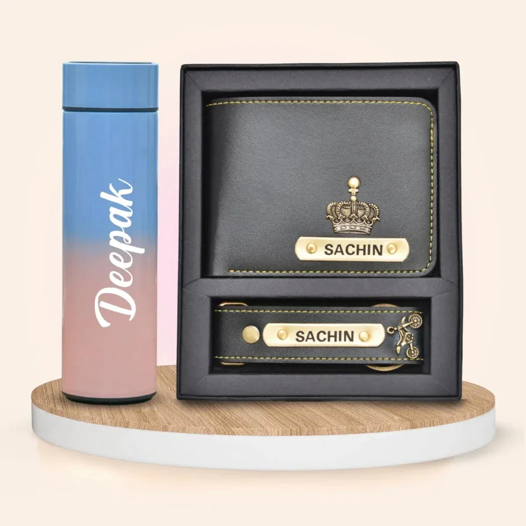 Customized Bottle with Temperature display - Pastel Shade 2 & All in One Men's Combo (2 pcs) - Black