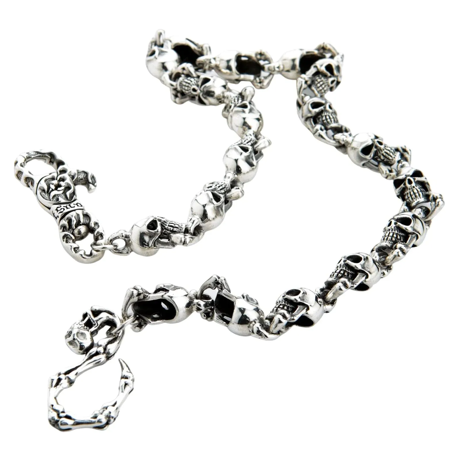Flame Phantom Skull Sterling Silver Wallet Chain