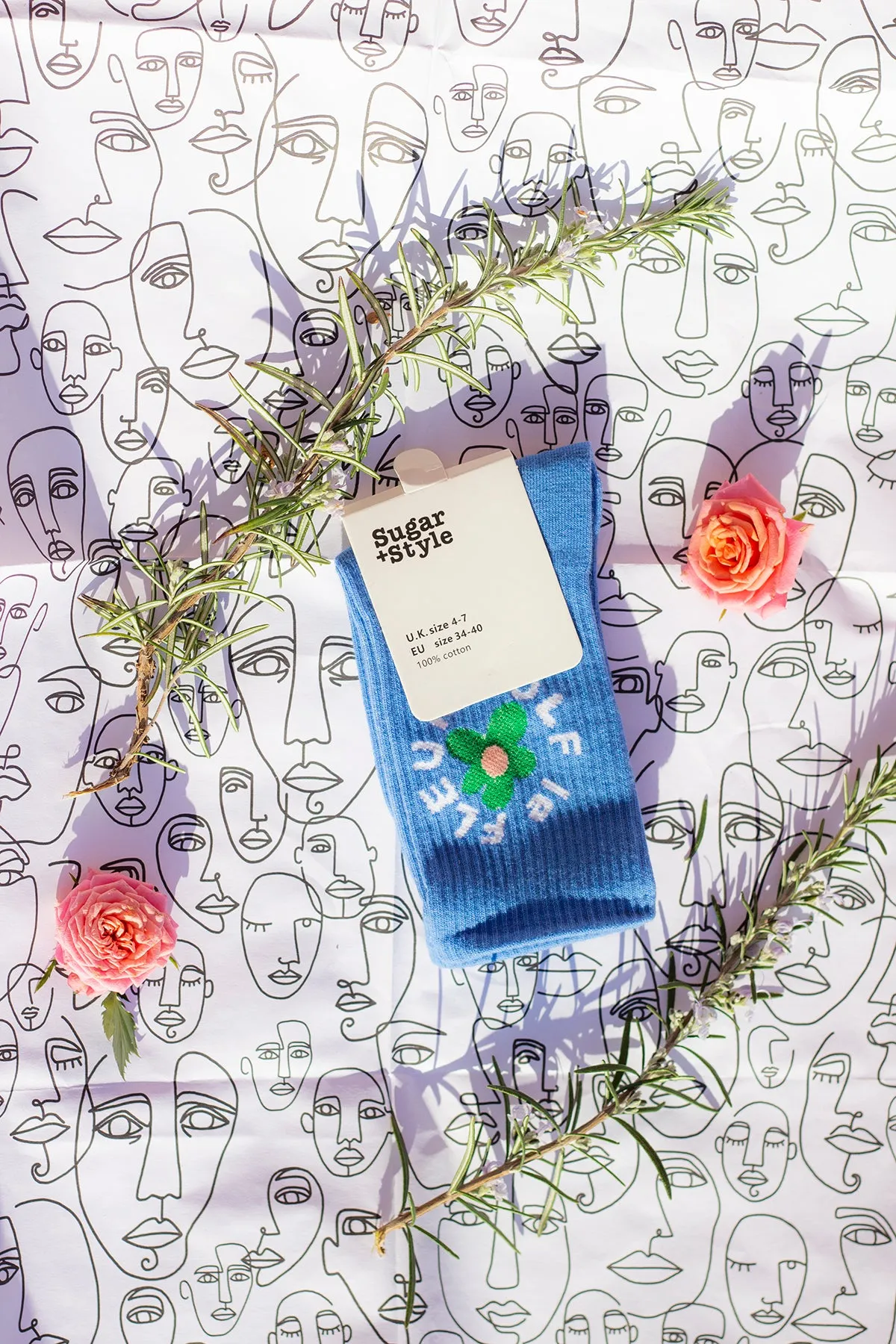 Floral Circle Text Skater Style Socks