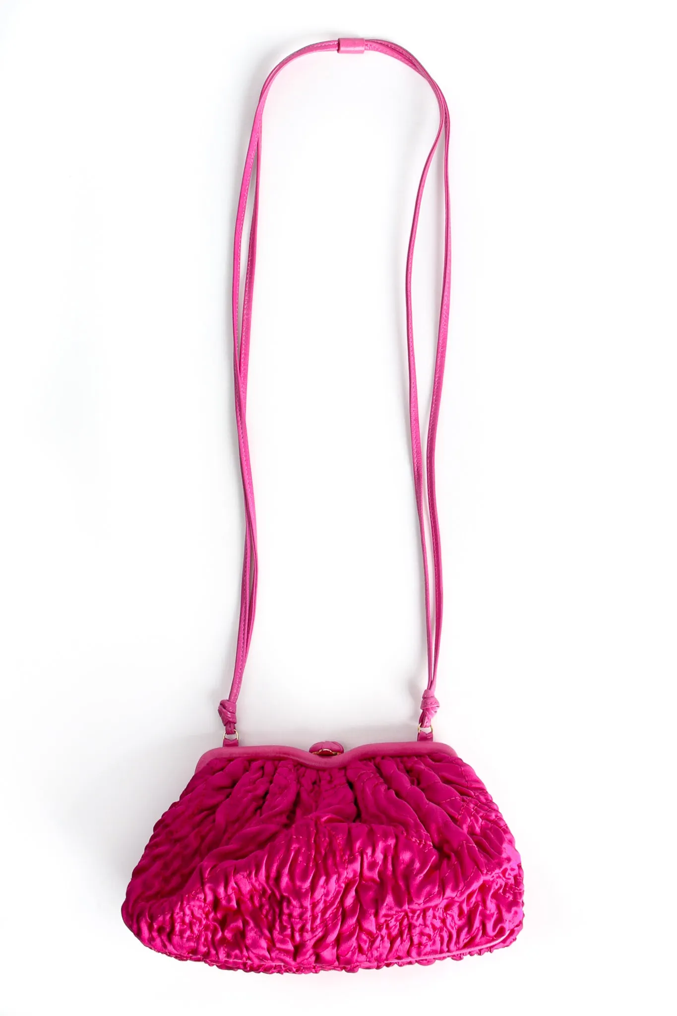 Fuchsia Ruched Satin Shoulder Bag