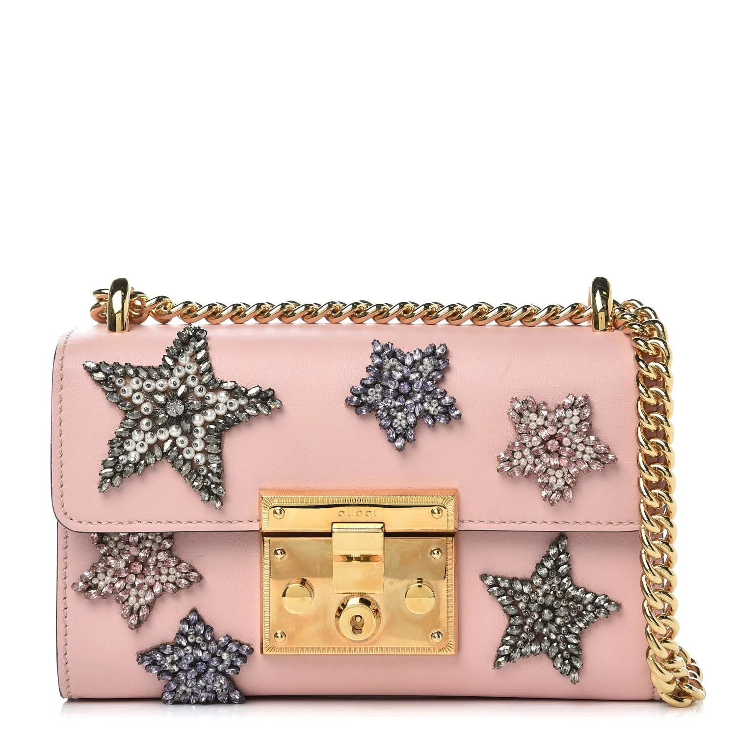 Gucci Crystal Star Small Padlock Shoulder Bag in Pink