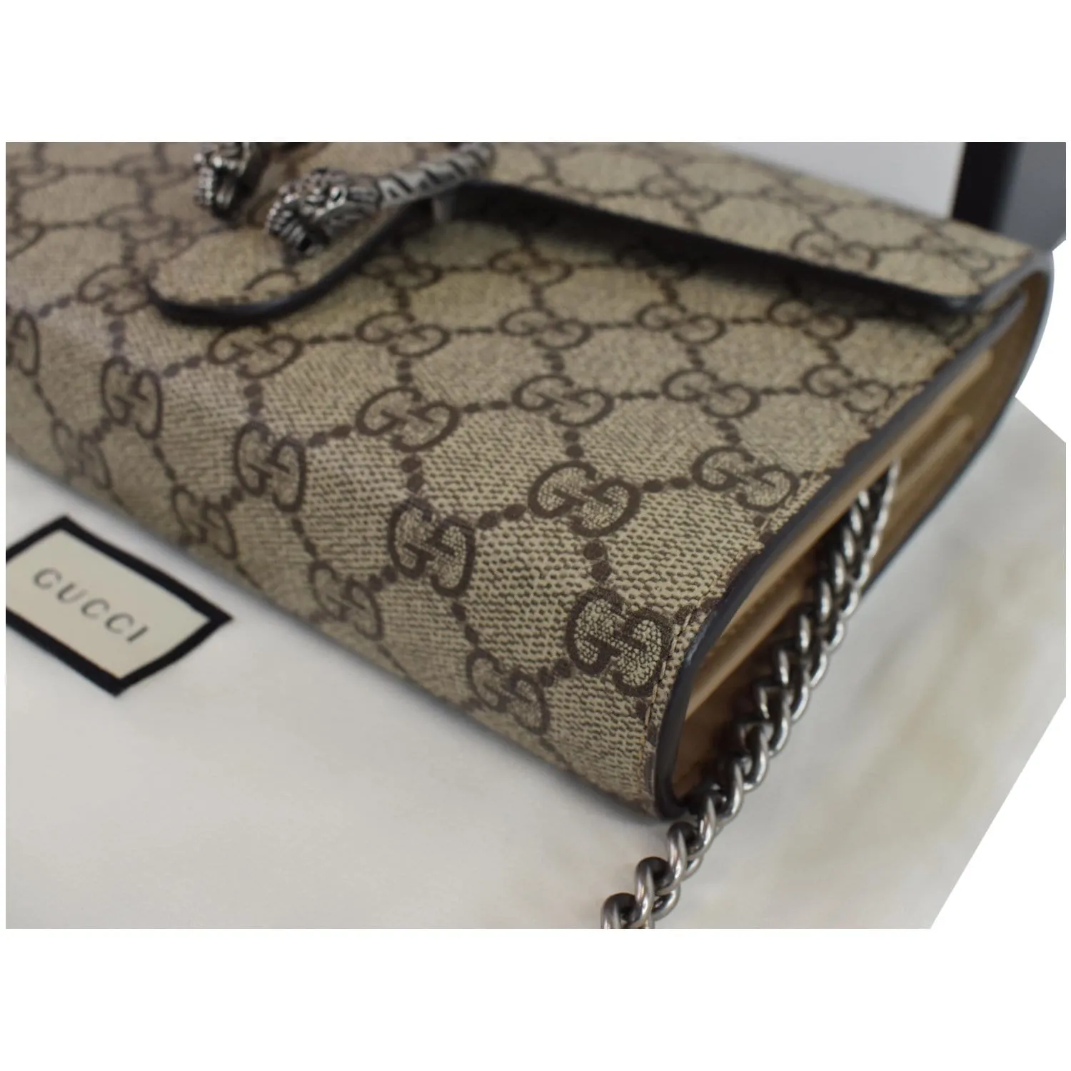 GUCCI Dionysus GG Supreme Crossbody Chain Wallet Beige 401231
