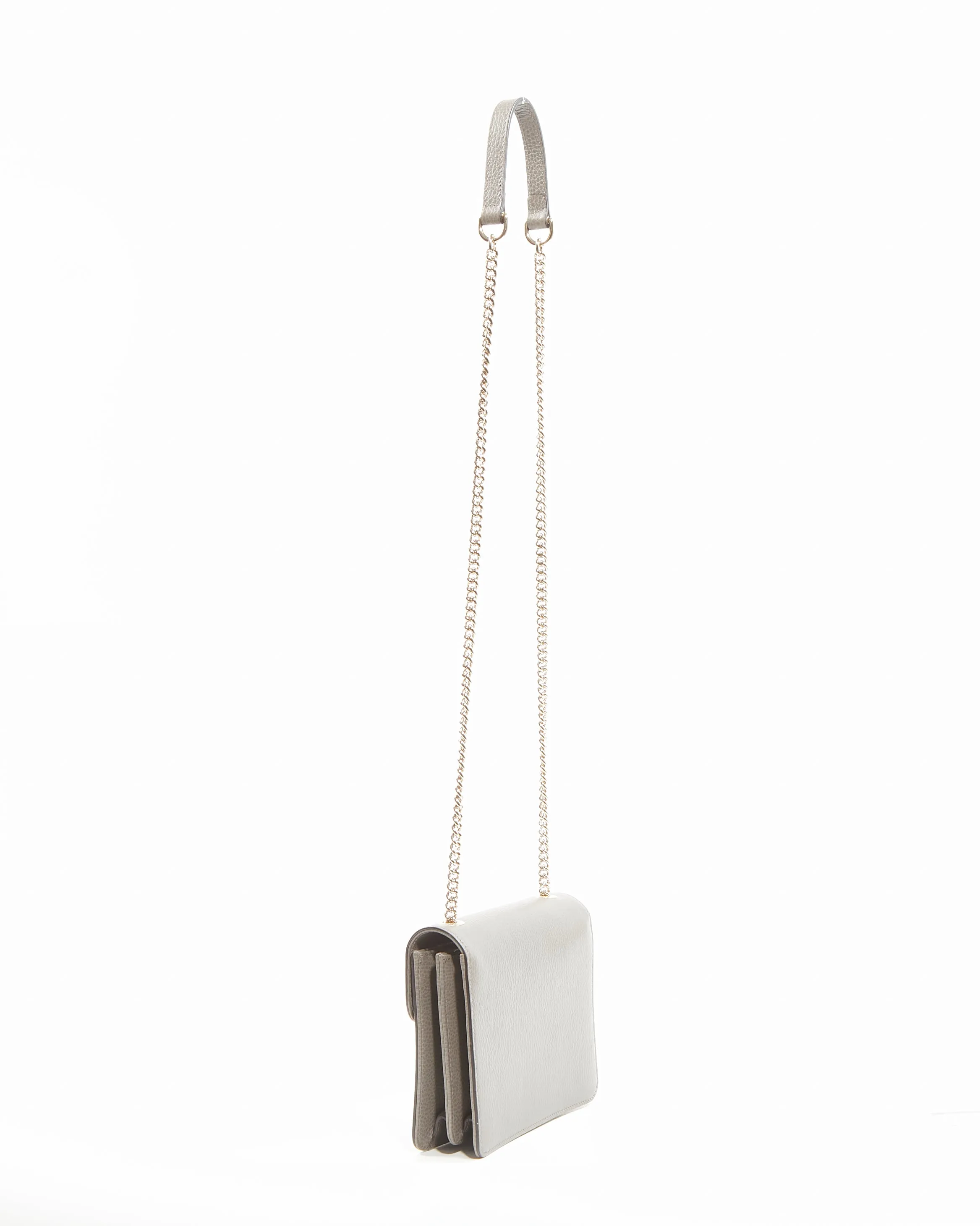 Gucci Grey Pebbled Leather Interlocking G Chain Crossbody Bag