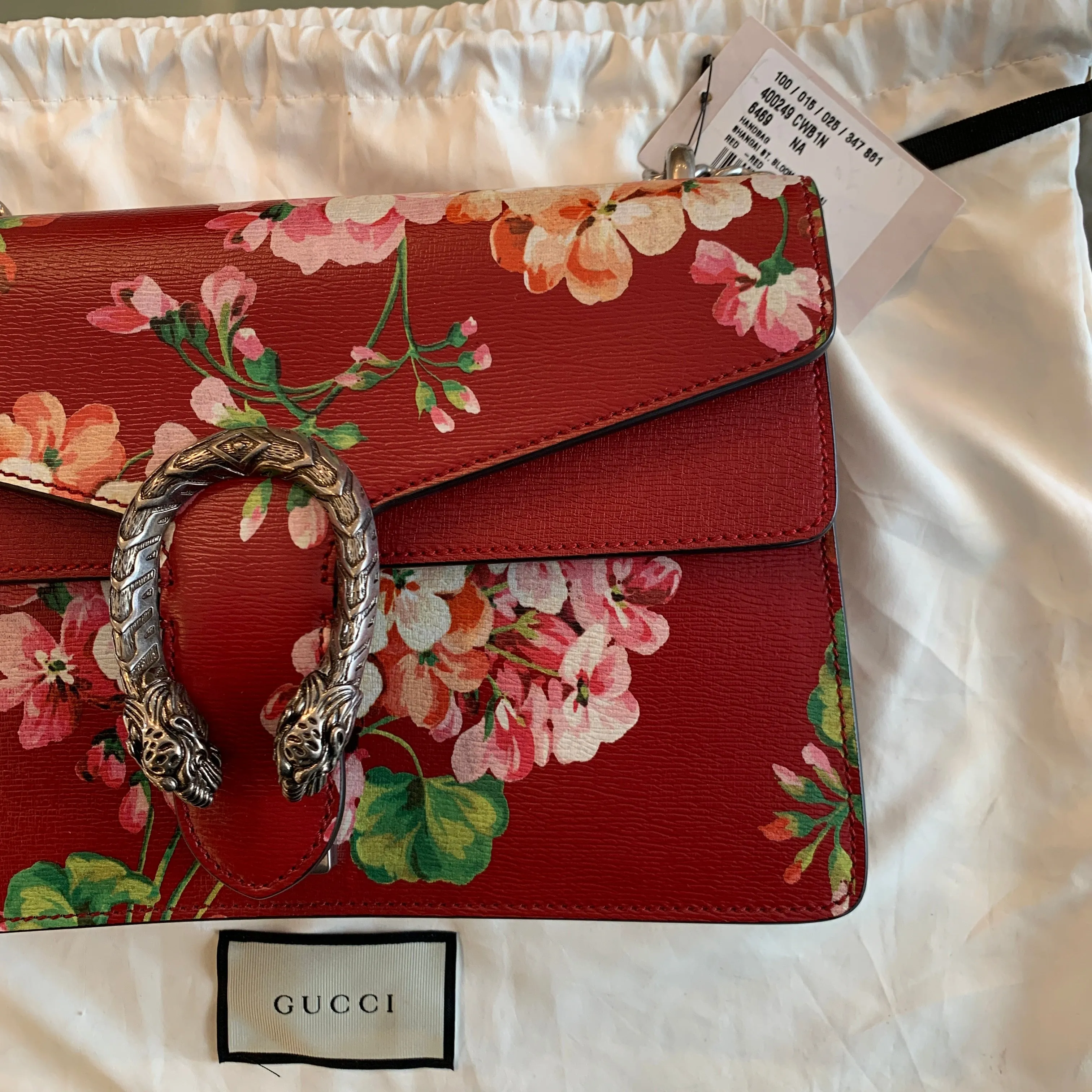 Gucci Small Dionysus Blooms Leather Shoulder Bag in Red