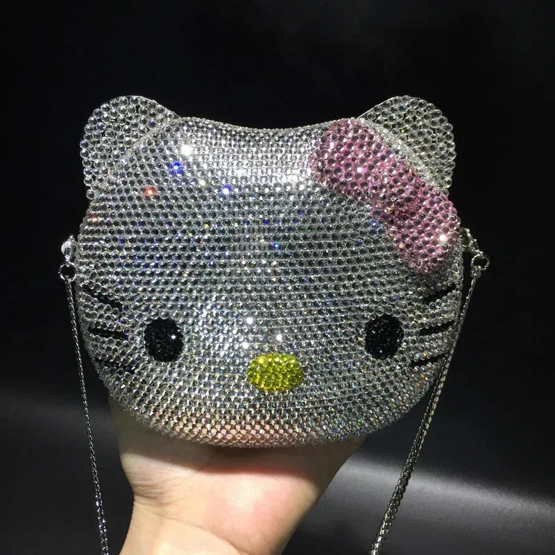 Hello Kitty Cartoon Shape Rhinestone Diamonds Bag