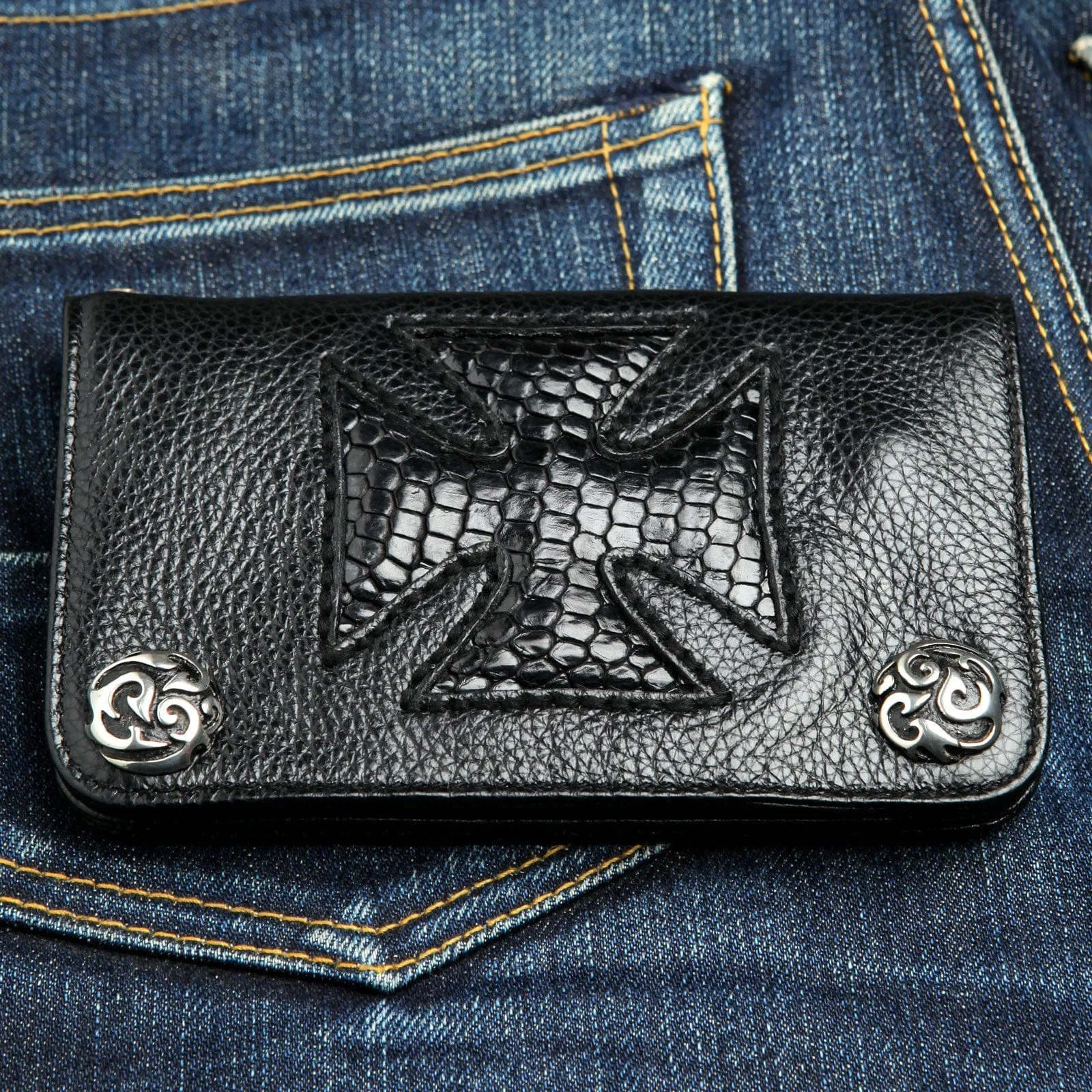 Iron Cross Leather Harley Chopper Biker Chain Wallet
