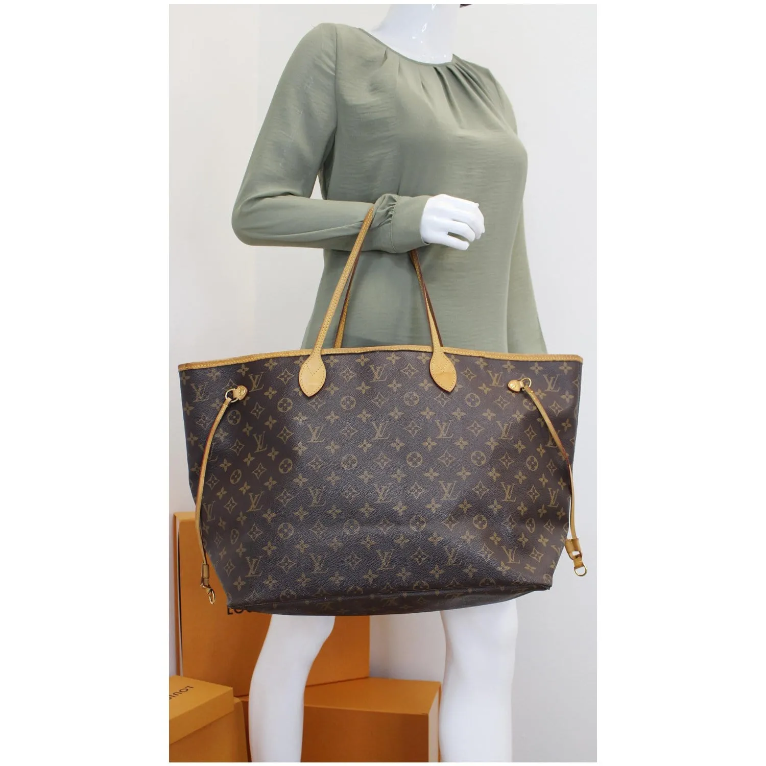 LOUIS VUITTON Neverfull GM Monogram Canvas Tote Shoulder Bag Brown