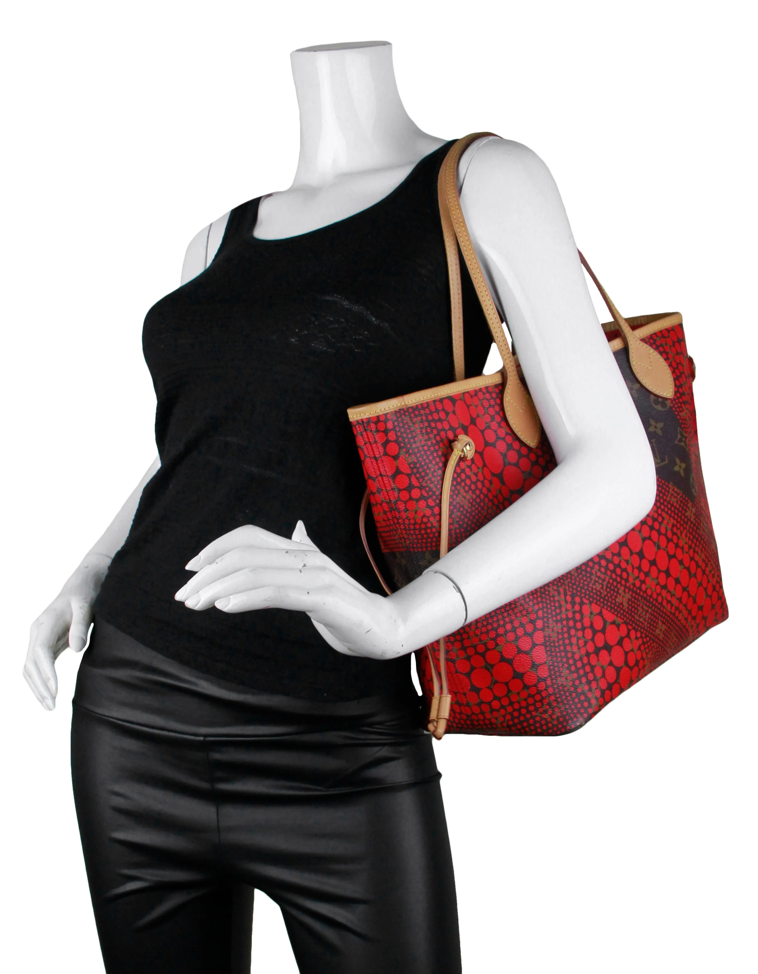 Louis Vuitton Red Monogram Kusama Waves Neverfull MM Tote Bag