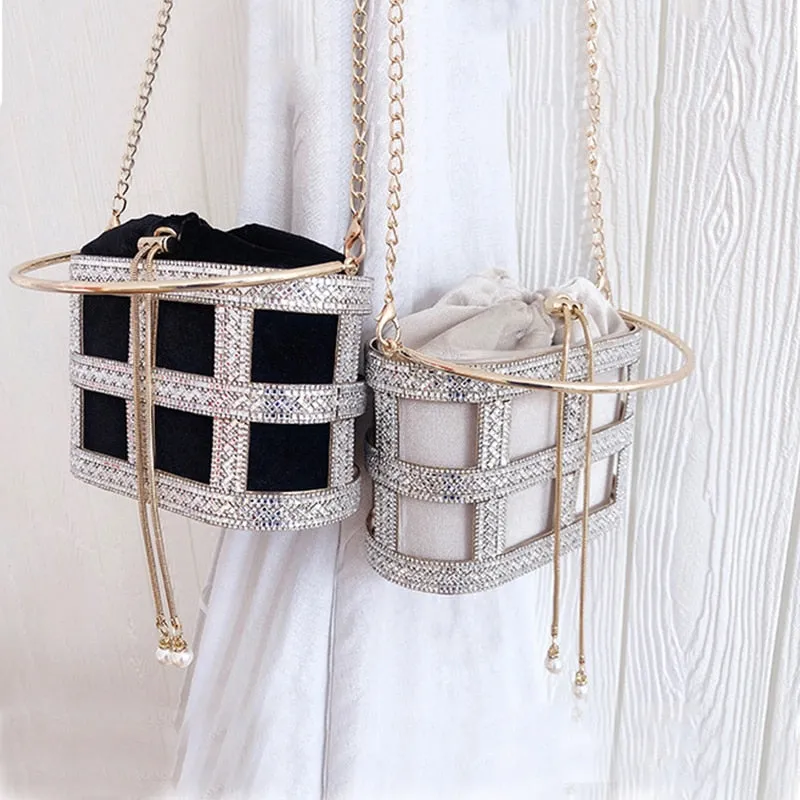 Luxury Diamonds Hollow Out Metal Cage Handbag