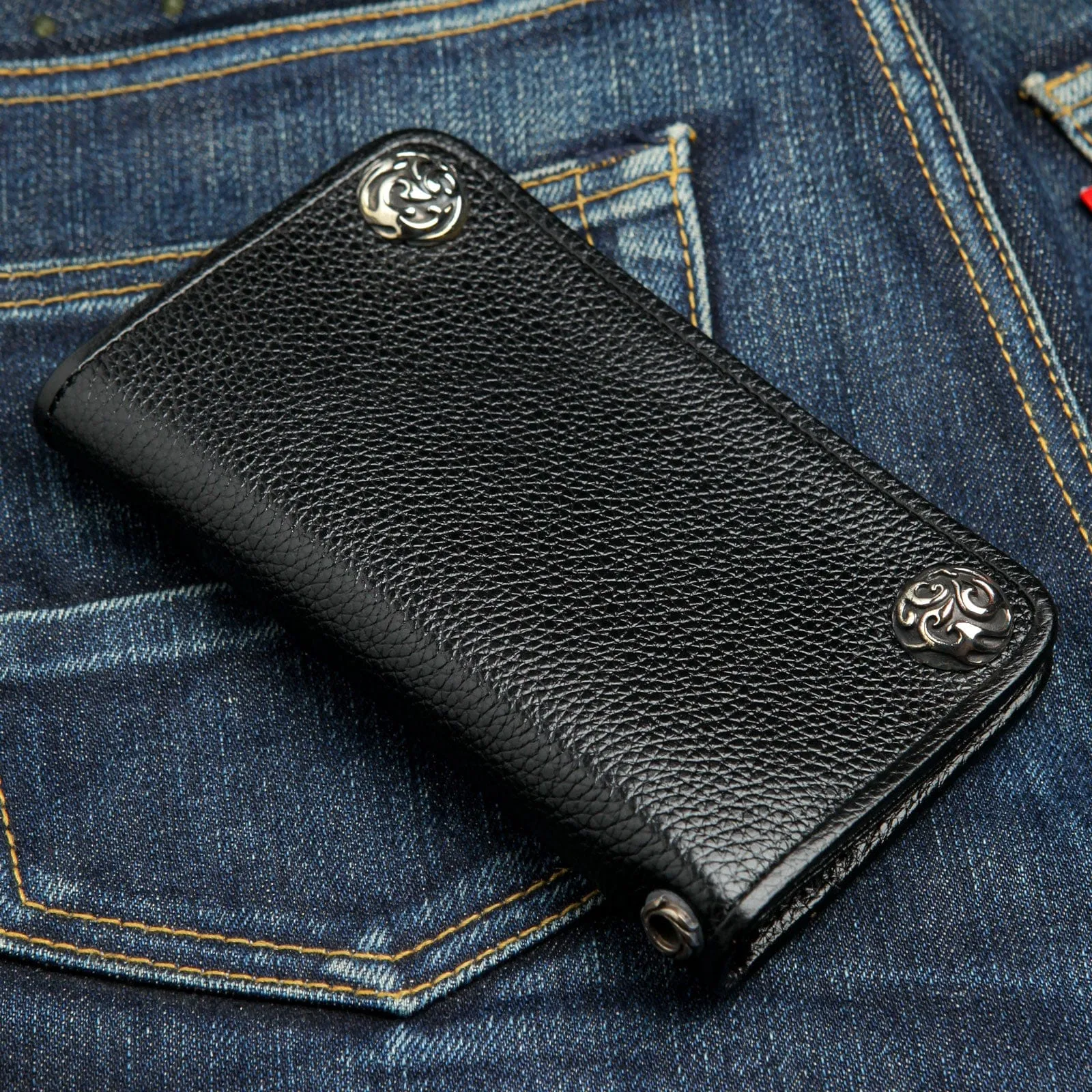 Medium Genuine Cowhide Leather Biker Wallet
