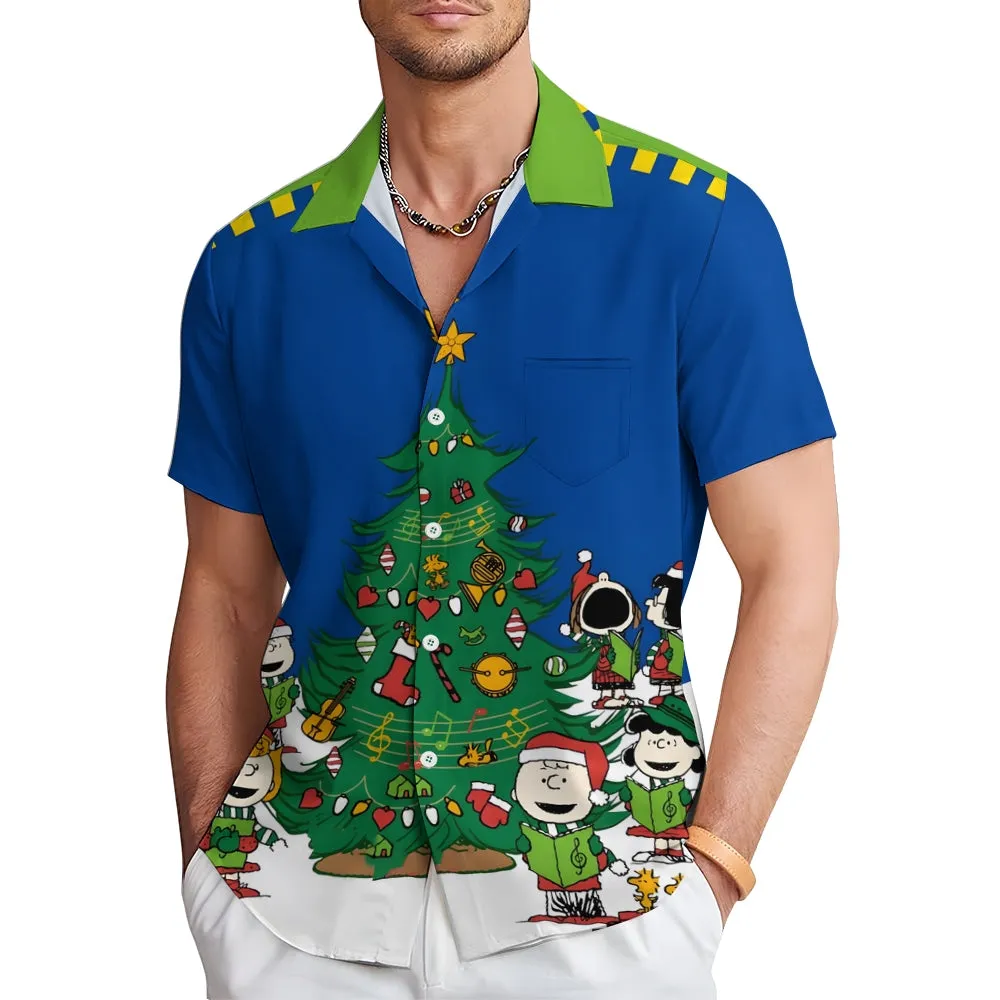 Men's Cartoon Christmas Tree Print Casual Short Sleeve Shirt 2311000233