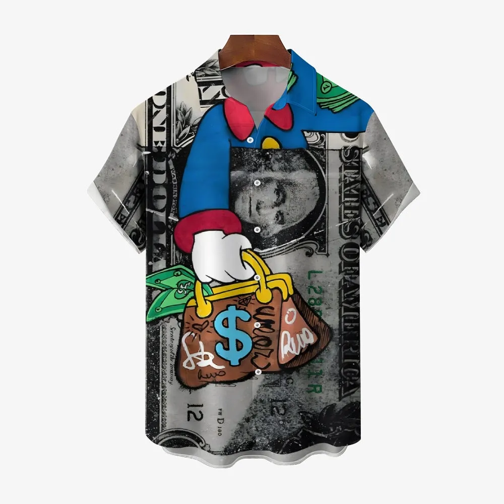 Men's Cartoon Dollar Money Print Casual Short Sleeve Shirt 2405000715