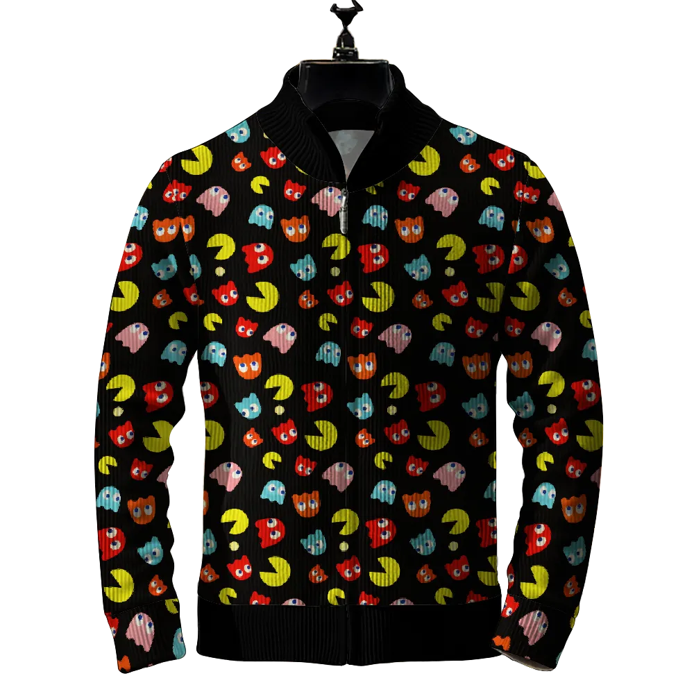 Men's Pac-Man art print zipper long-sleeved cardigan jacket