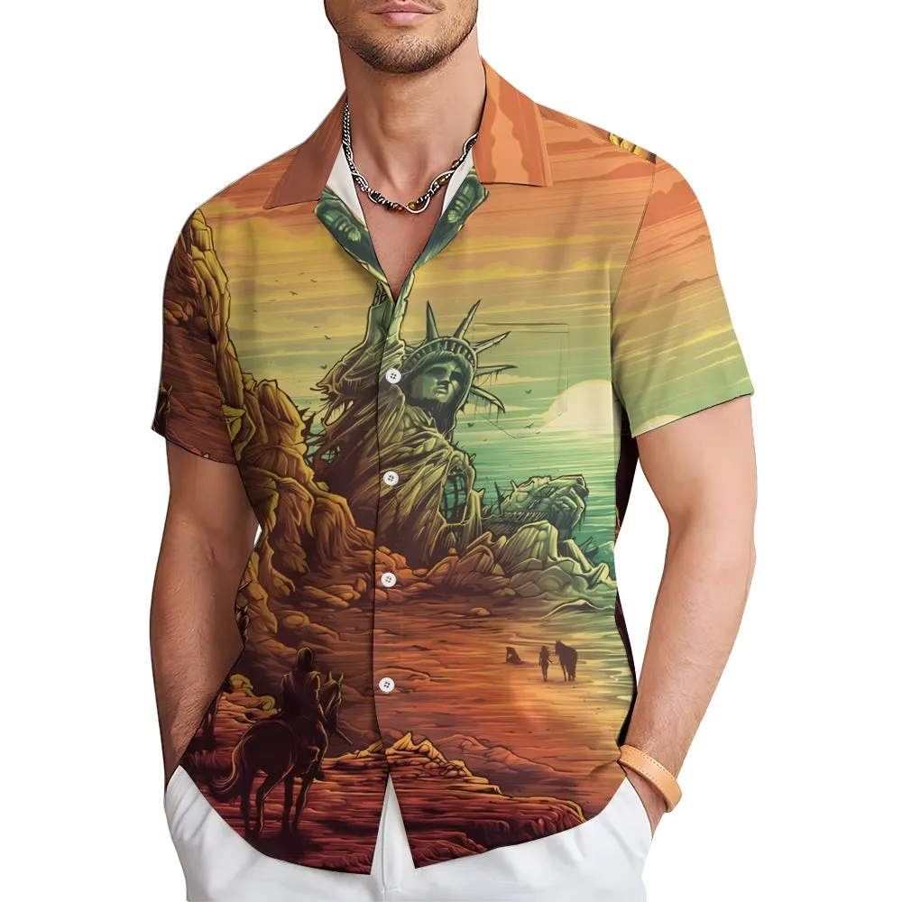 Men's Scene Print Casual Short Sleeve Shirt 2402000289