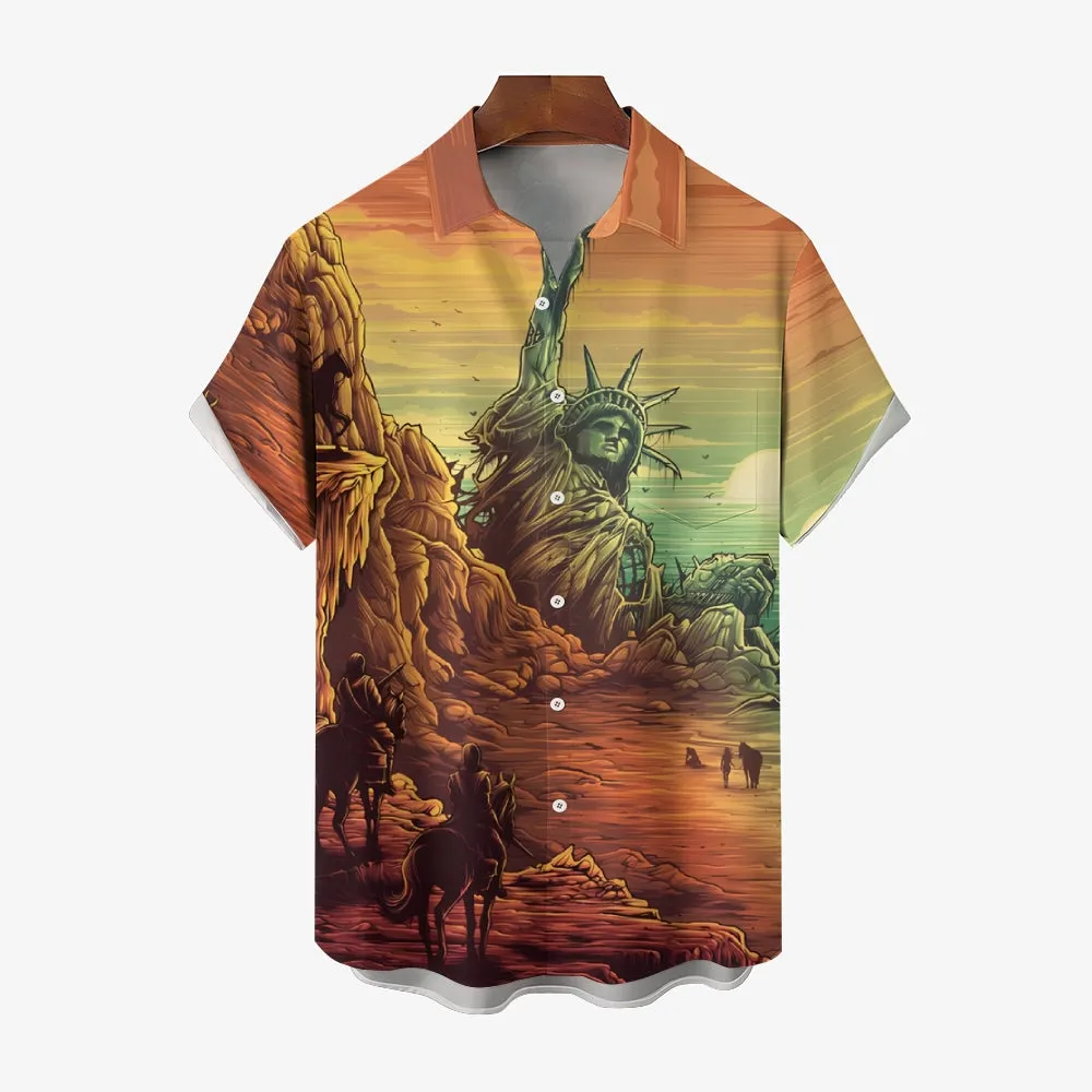 Men's Scene Print Casual Short Sleeve Shirt 2402000289
