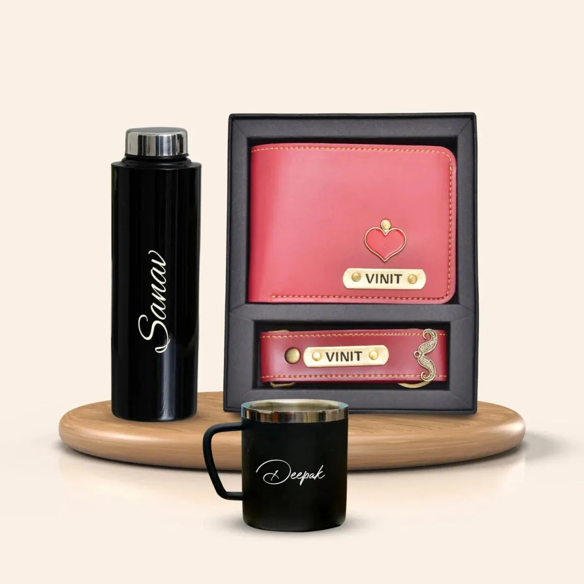 Personalised Black Classic Smart Bottle (1 Litre), Stainless Steel Mug & All in One Men's Combo (2 pcs) - Wine