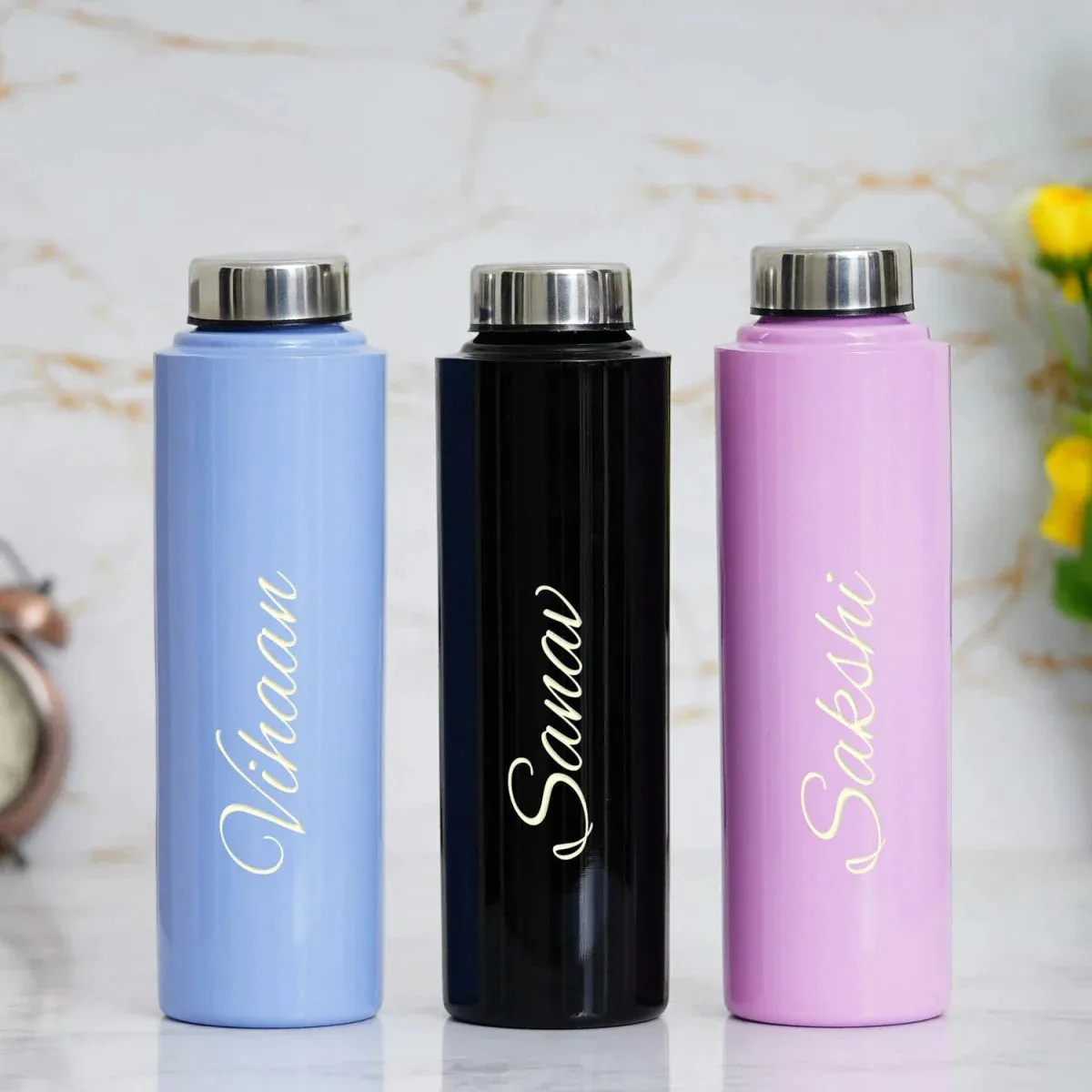 Personalised Pink Classic Smart Bottle (1 Litre). Stainless Steel Mug  & All in One Men's Combo (3 pcs) - Grey