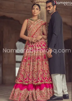 Royal Pink Pakistani Wedding Bride Gown Attire #BN127
