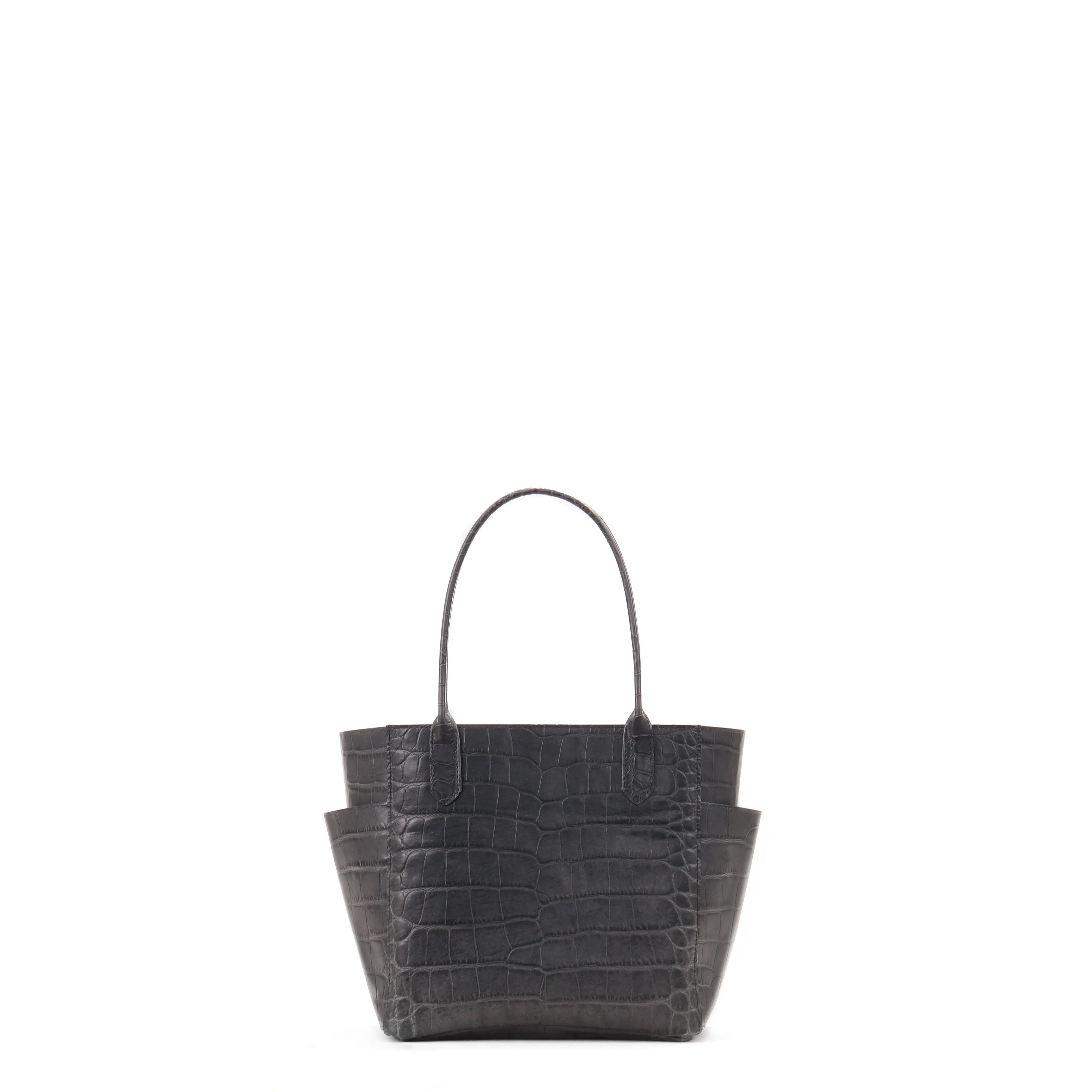 SMALL POCKET TOTE SMOKY BLACK EMBOSSED GATOR