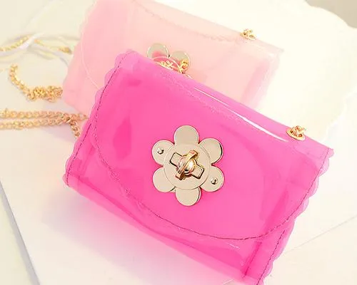 Translucent Jelly Shoulder Bag with Chain Strap - Pink