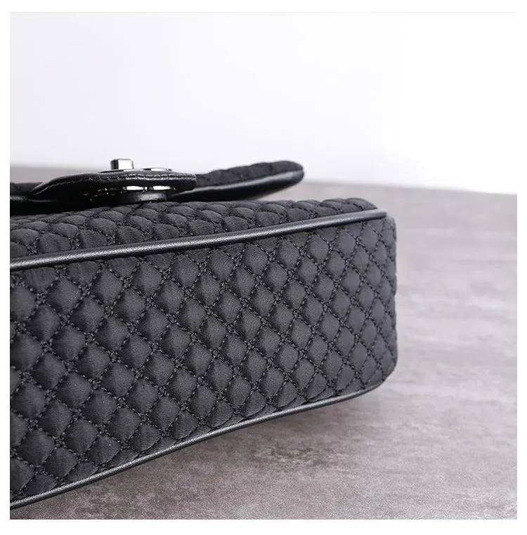 Womens Nylon Shoulder Bags Womens Black Diamond Nylon Chain Shoulder Purse Nylon Chain Purse for Ladies